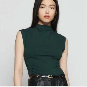 Reformation Lindy Knit Top forest green mock neck crop tank size XS